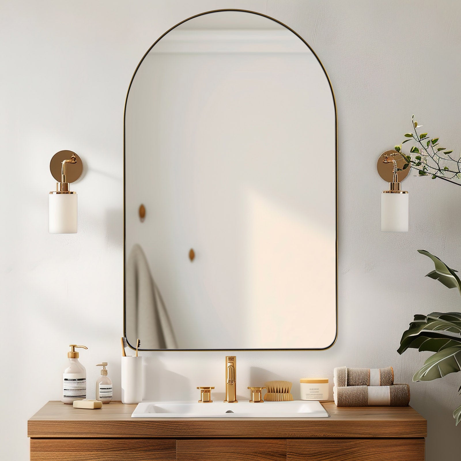 Modern Arched Bathroom Vanity Mirror with Stainless Steel Frame - Elegant Wall Mirror for Bathroom Decor, Makeup, and Home Vanity Area