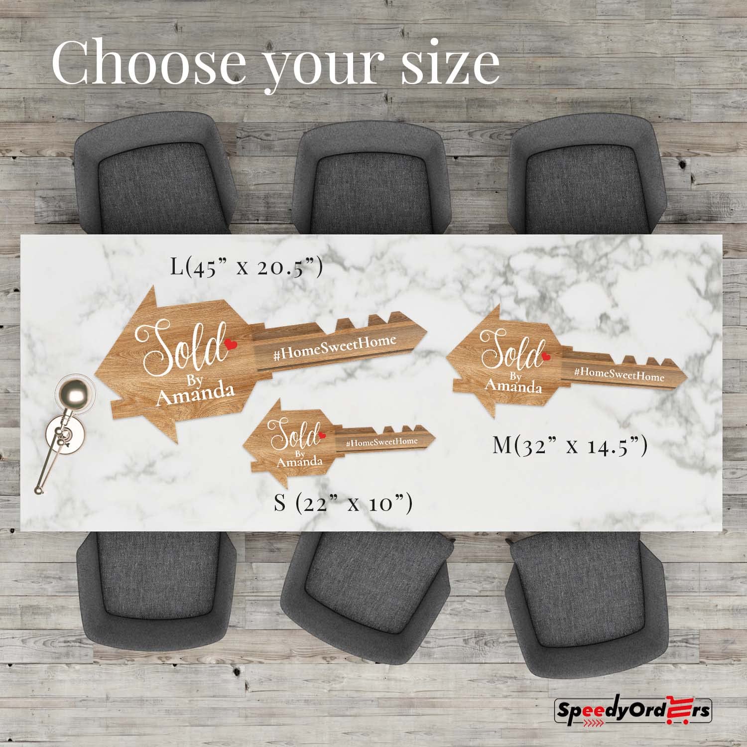Custom Giant Gold Real Estate Sold Key Sign for Realtors - Personalized Marketing Tool for House Closings - Large Bright Wooden Realtor Prop (Perfect for Open Houses, Closing Gifts & Photo Ops)