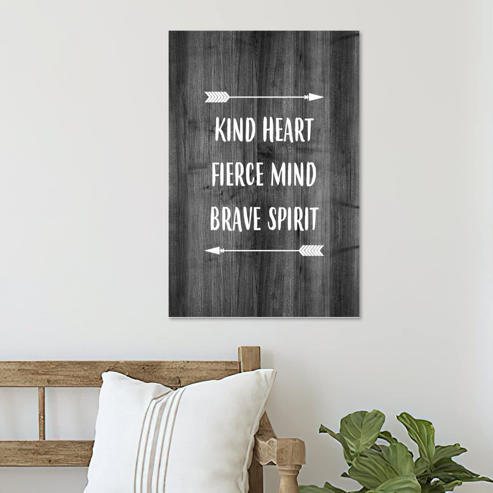 Custom Quote Wooden Sign - Kind Heart Fierce Mind Brave Spirit - Rustic Kitchen & Home Decor - 12x18in Wall Art for Bedroom, Living Room, Office - Inspirational Wooden Plaque for Farmhouse & Modern Interiors