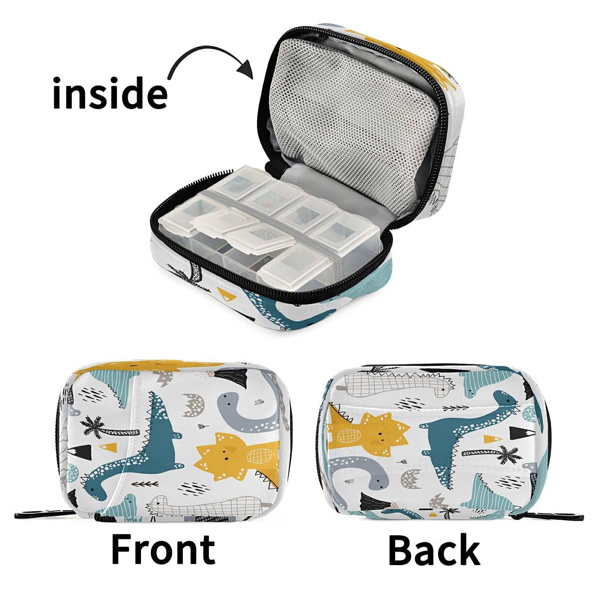 Scandinavian Style Dinosaur Pill Organizer Case - Portable Medicine Box for Vitamins, Supplements & Daily Pills | Perfect for Travel, Home & Office Use