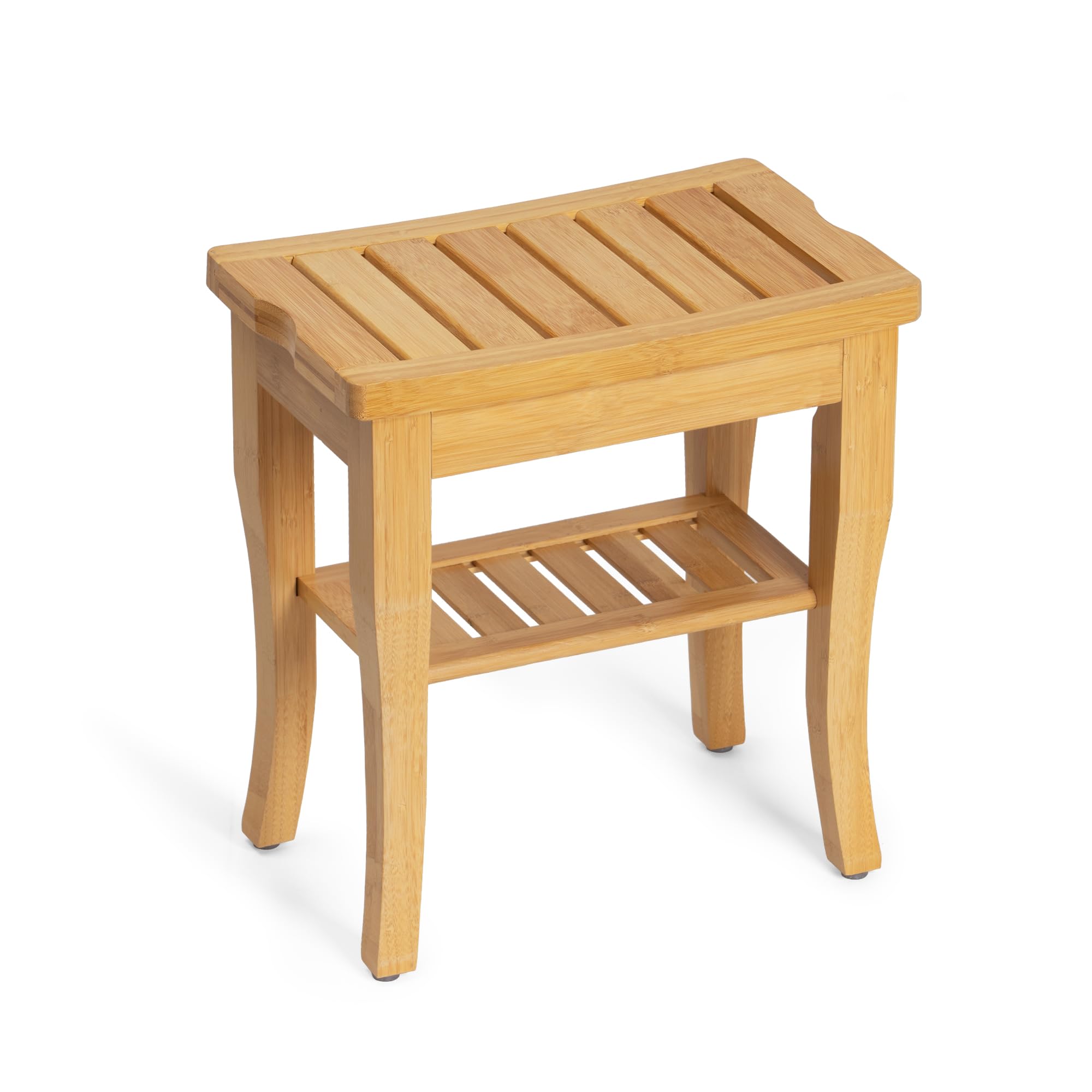 Waterproof Bamboo Shower Bench with Storage Shelf - Spa Stool for Elderly & Seniors - Natural Wood Bathroom Seat for Indoor/Outdoor Use - Perfect for Shower Safety & Relaxation
