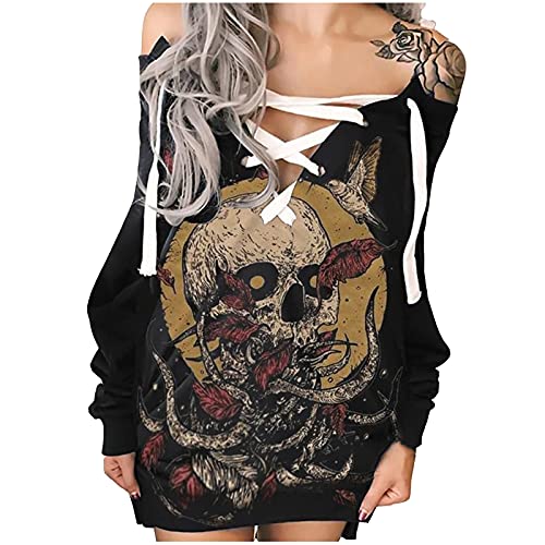 BGNTBUK Women's Casual Backless Printed Sweatshirt Dress - Off Shoulder Strappy Belted Summer Dress in Brown | Perfect for Beach, Party & Date Night Outfits