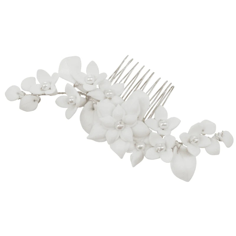 Elegant Ivory Floral Hair Comb with Pearls for Brides – Perfect for Weddings, Prom & Special Occasions