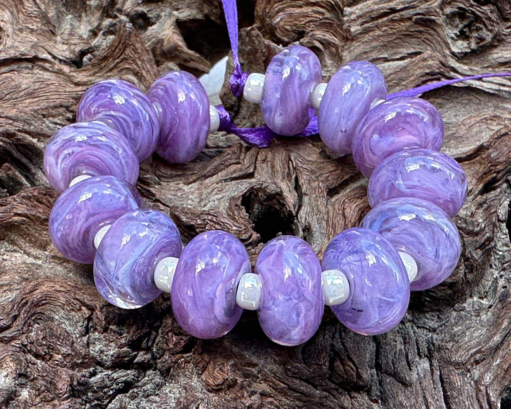 13-Piece Purple Swirls Lampwork Glass Beads Set for Jewelry Making - DIY Bracelets, Necklaces & Craft Projects (SRA)