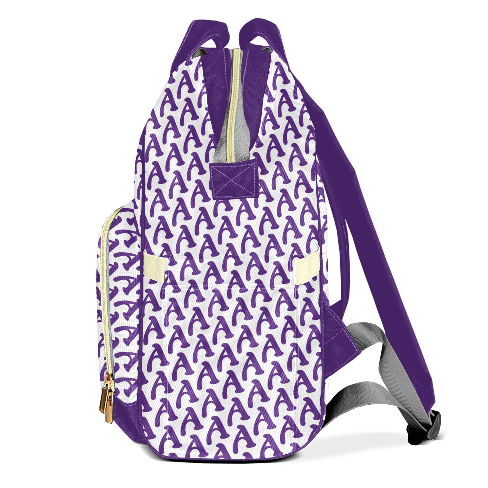 Stylish Purple Alphabet Print Diaper Backpack - Personalized Name Tote for Moms & Dads - Waterproof Nursing Baby Bag with Multiple Pockets - Perfect Baby Shower Gift & Travel Essential for Parents