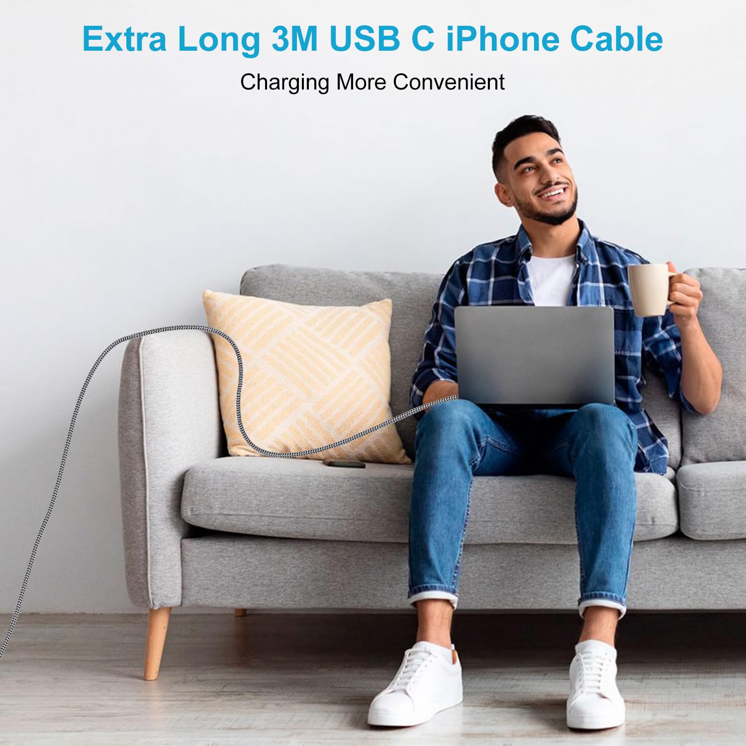 Apple MFi Certified USB C to Lightning Cable 3M Fast Charger - iPhone Charging Cable Compatible with iPhone 14/13/12/11/XS Max/XR/X/8 & iPad - Perfect for Home, Office, Car and Travel Charging
