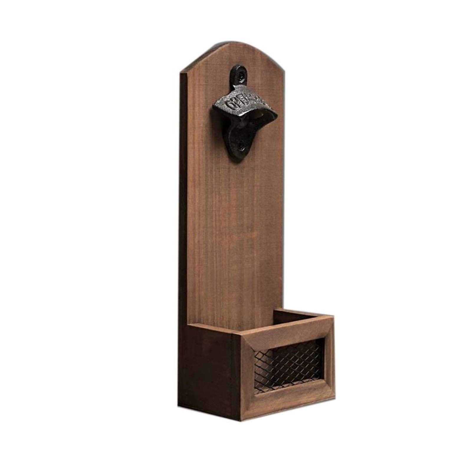 Hgkl Wall-Mounted Beer Bottle Opener - Rustic Wood & Cast Iron Corkscrew (Brown) - Perfect for Bars, Kitchens & Outdoor Entertaining