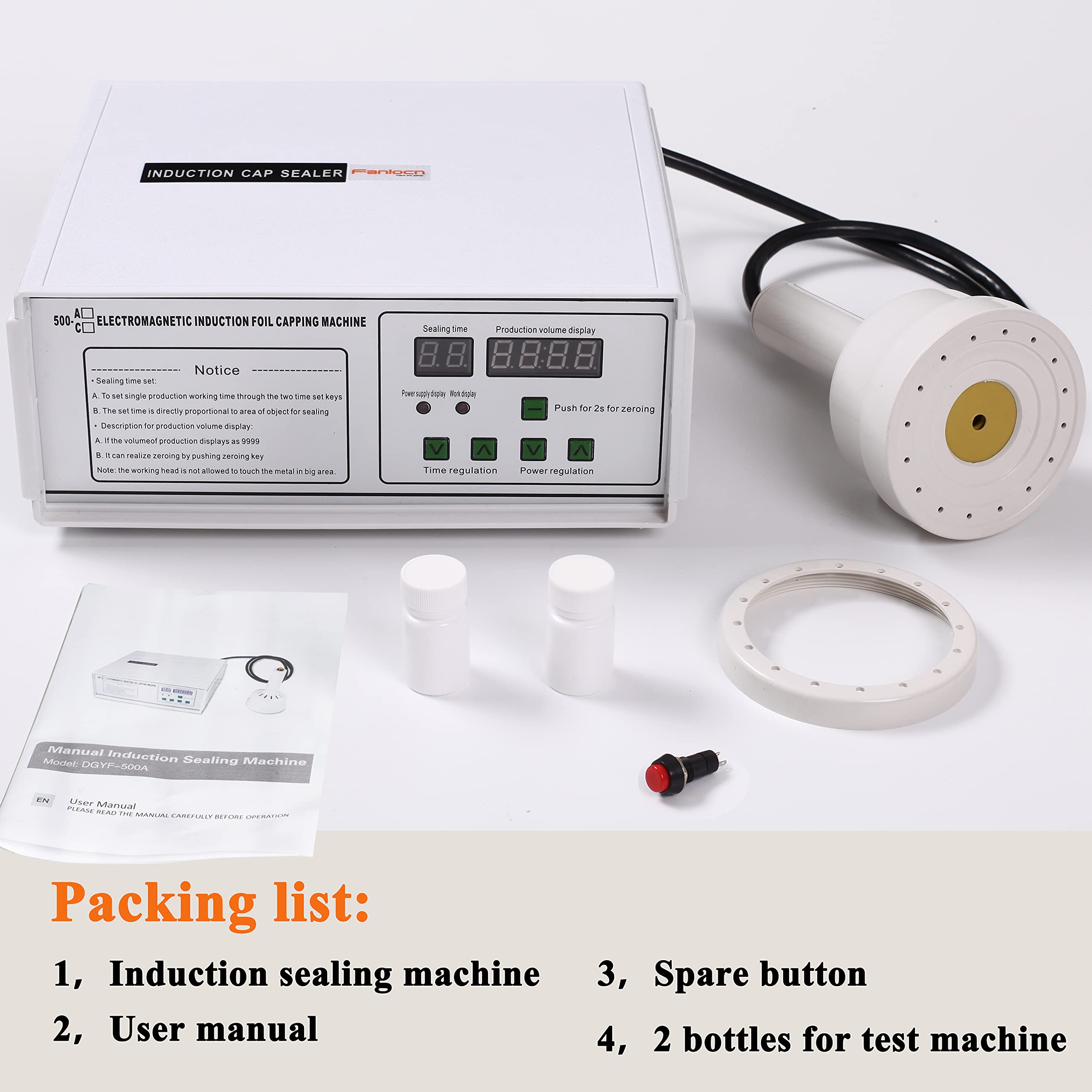 Premium Bottle Cap Sealer Machine - Manual Electromagnetic Induction Sealer for 20-100mm Plastic & Glass Bottles (500A-110V) - Ideal for Home Brewing, DIY Cosmetics & Small Business Packaging