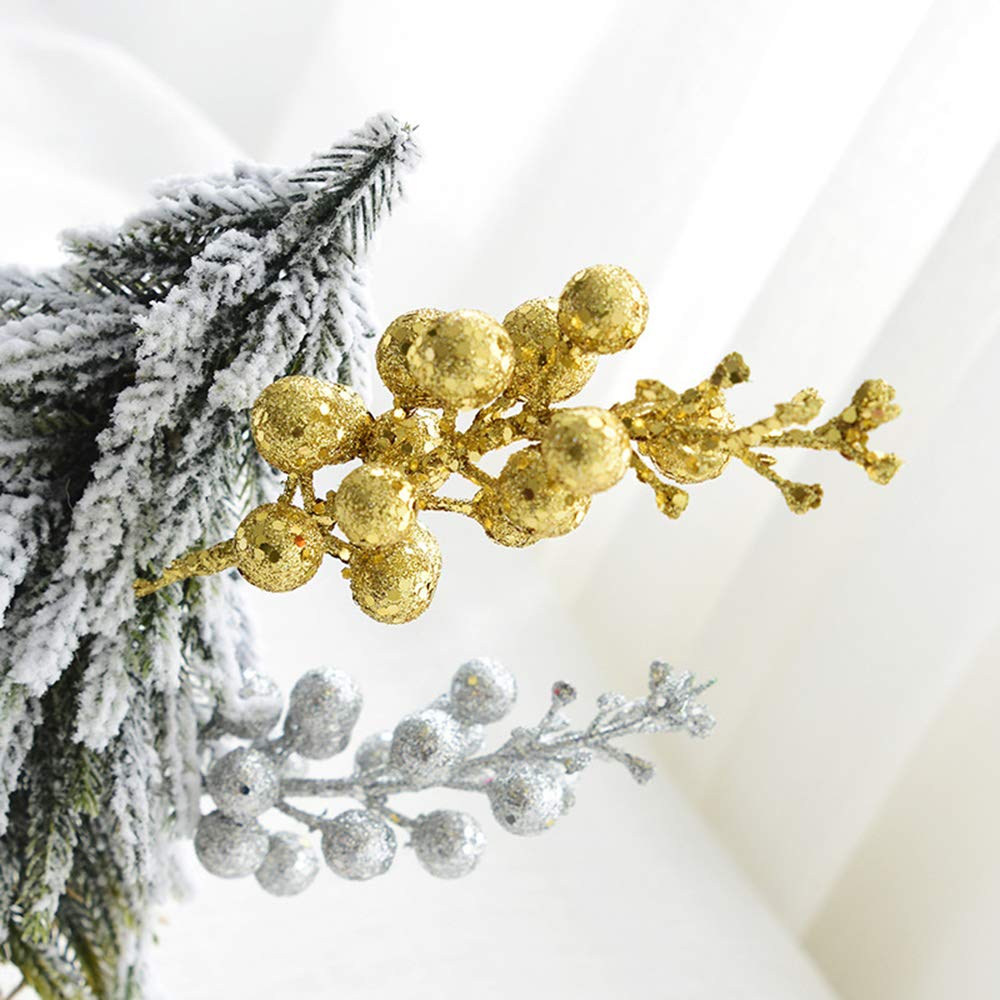 Greatstar Artificial Berry Branches with Glitter Powder - Realistic Fake Berry Decor for Christmas, Home, and Party (Red, Silver, Gold) - 15-Pack Set - Perfect for Holiday Centerpieces, Wreaths, and Tabletop Decorations