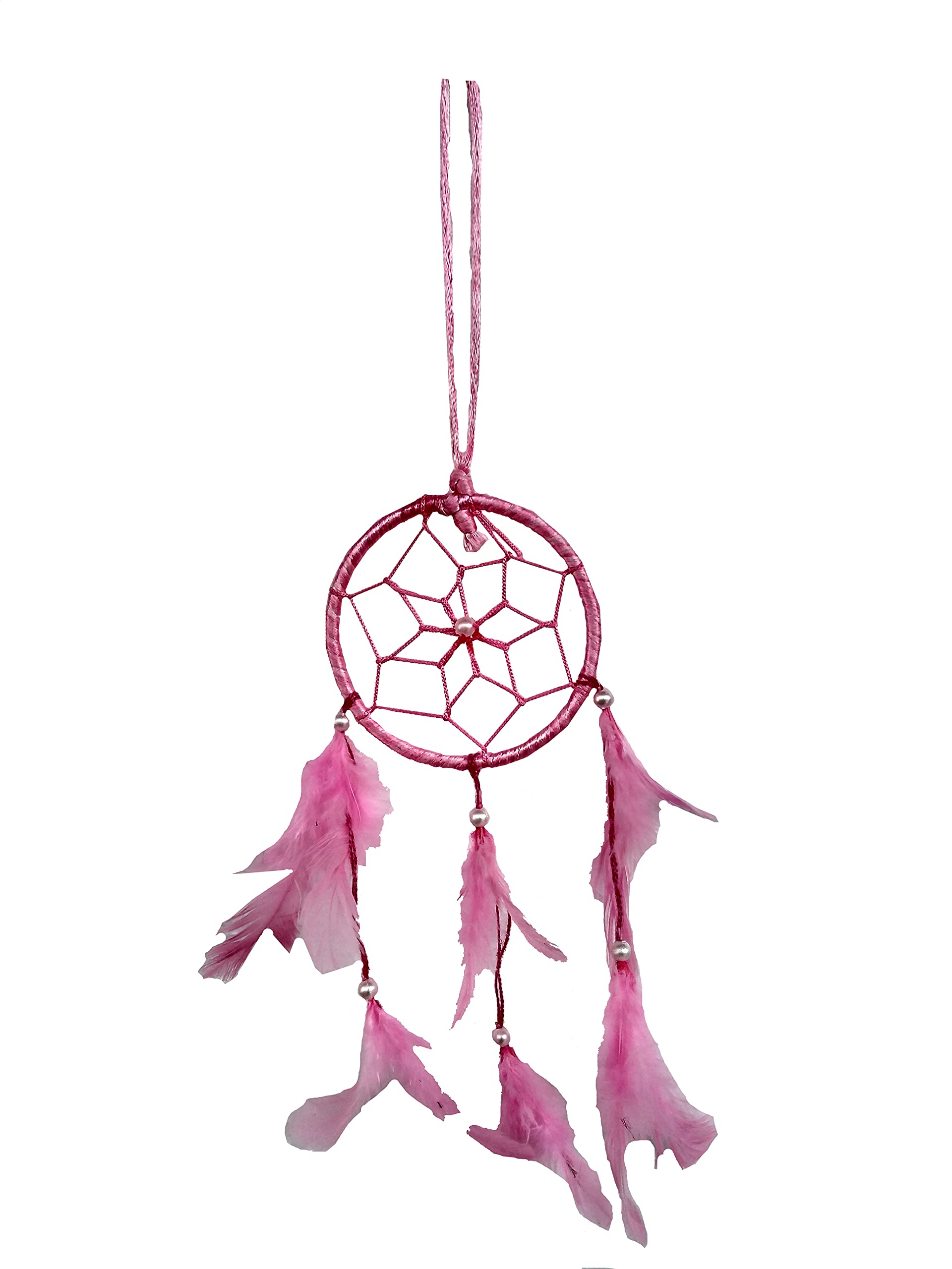 Handmade Dream Catchers Wall Decor - Pink Feather Hanging Ornament for Bedroom, Nursery, Home & Car (3