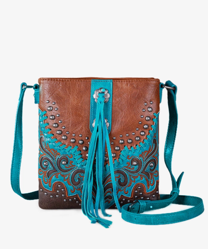 Montana West Embroidered Studded Crossbody Bag for Women - Stylish Leather Shoulder Purse for Daily Use, Travel & Shopping