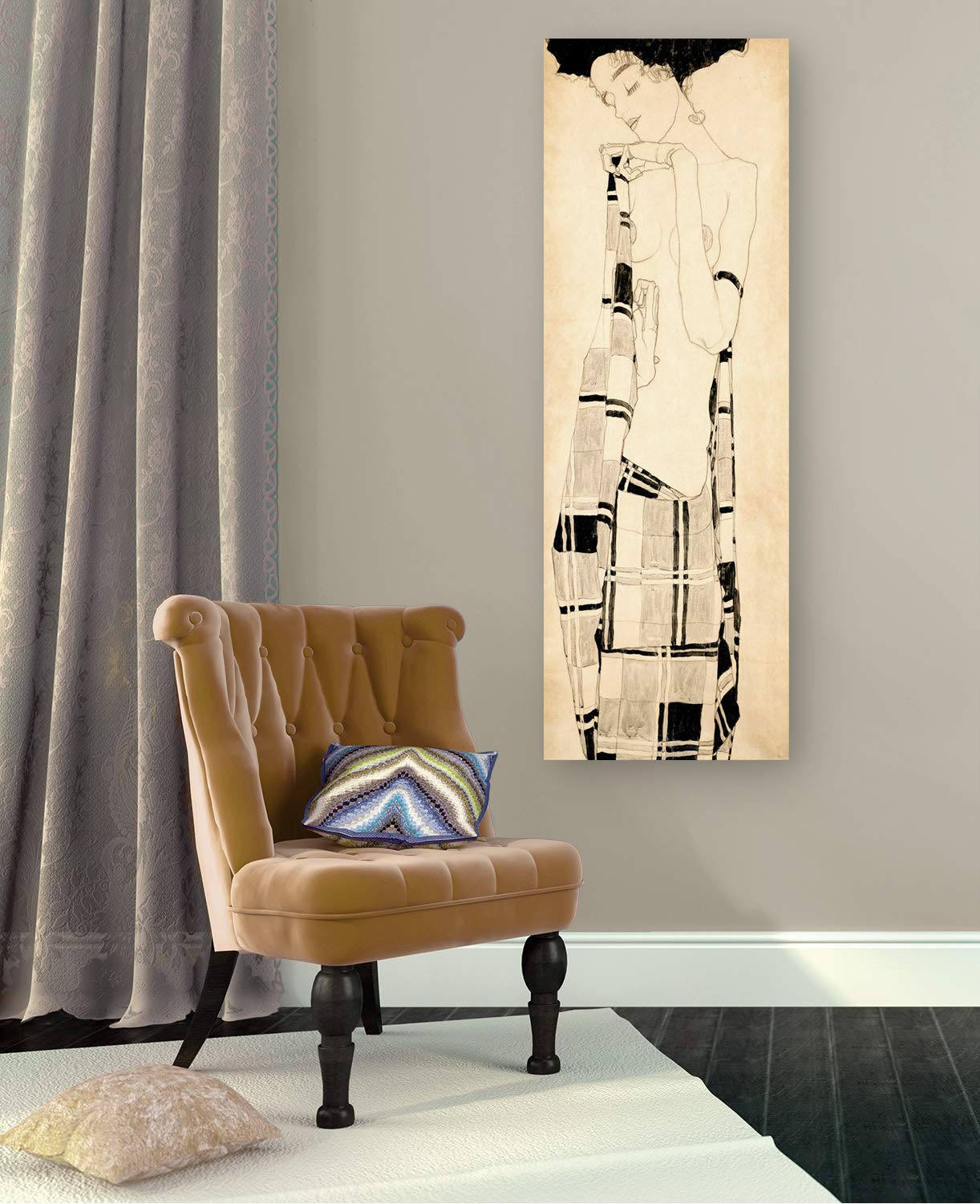 Egon Schiele Standing Girl Canvas Art Print - 100x35 cm - Modern Wall Decor for Living Room, Bedroom & Office