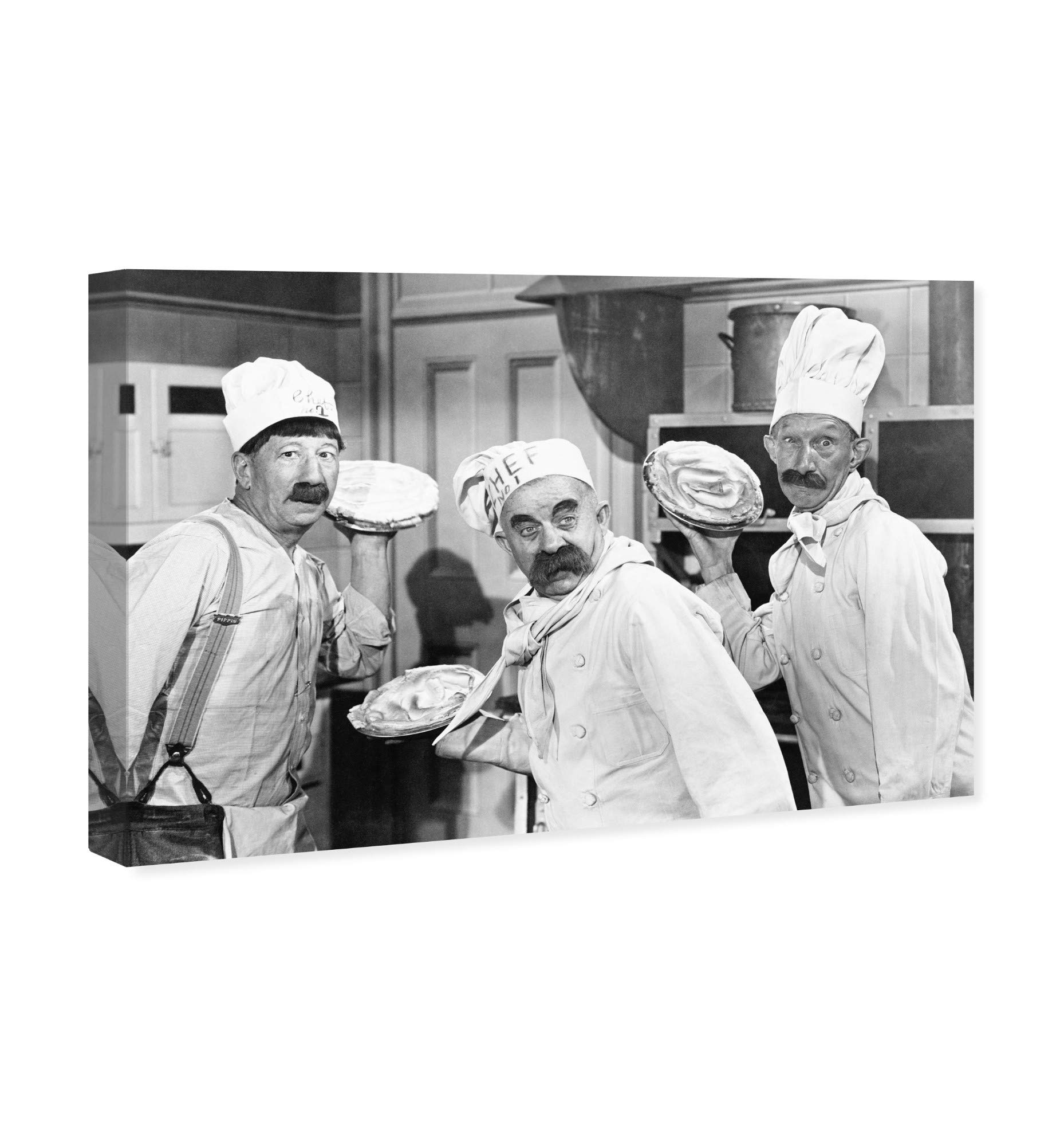 Wynwood Studio 'Pie Fight' Food & Cuisine Wall Art Canvas Print - 30x20 Inch Black & White Kitchen Decor for Chef & Cooking Enthusiasts - Perfect for Restaurant, Cafe, or Home Kitchen Decoration