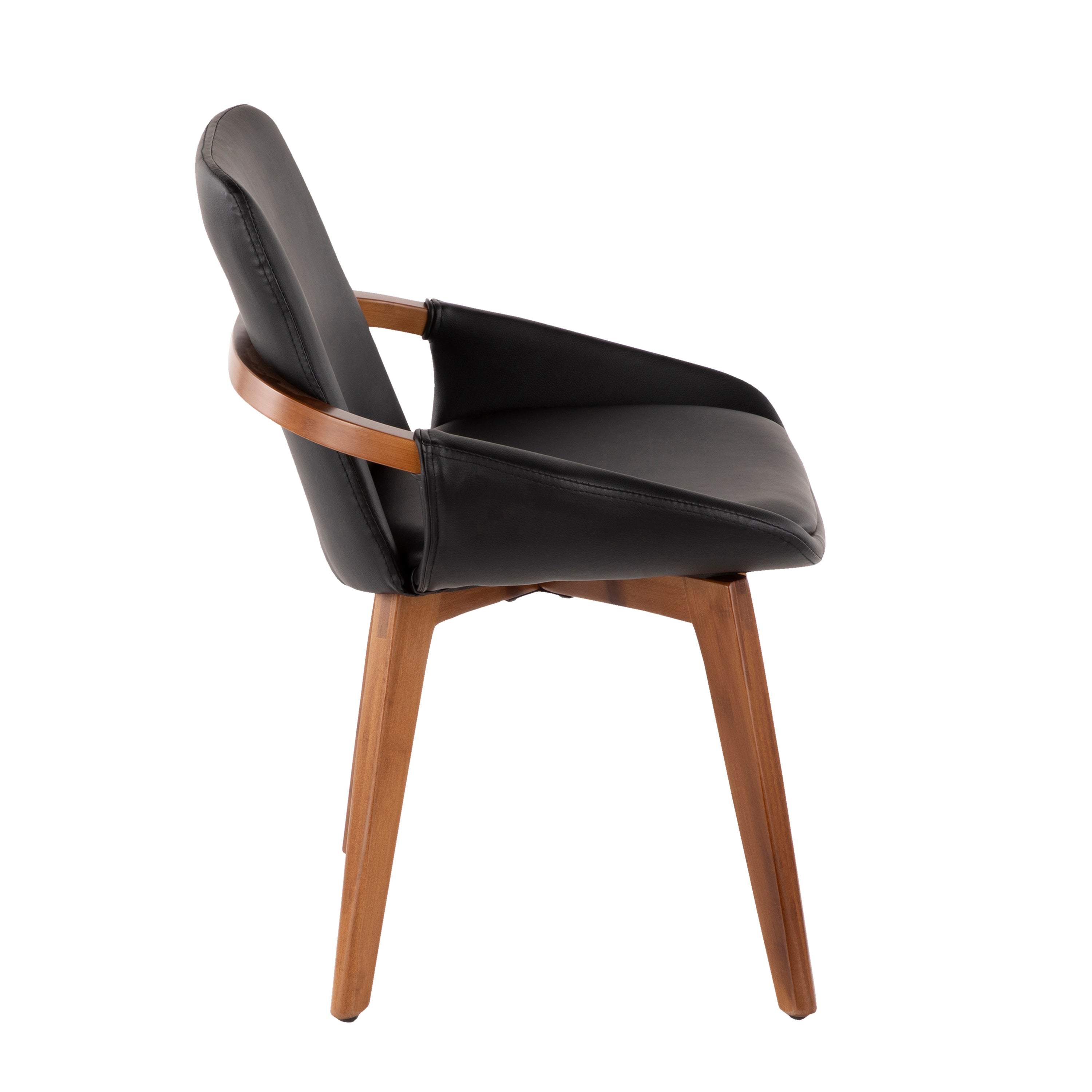 LumiSource Cosmo Mid Century Modern Chair - Walnut Wood Frame with Black Faux Leather Upholstery - Perfect for Living Room, Office or Reading Nook