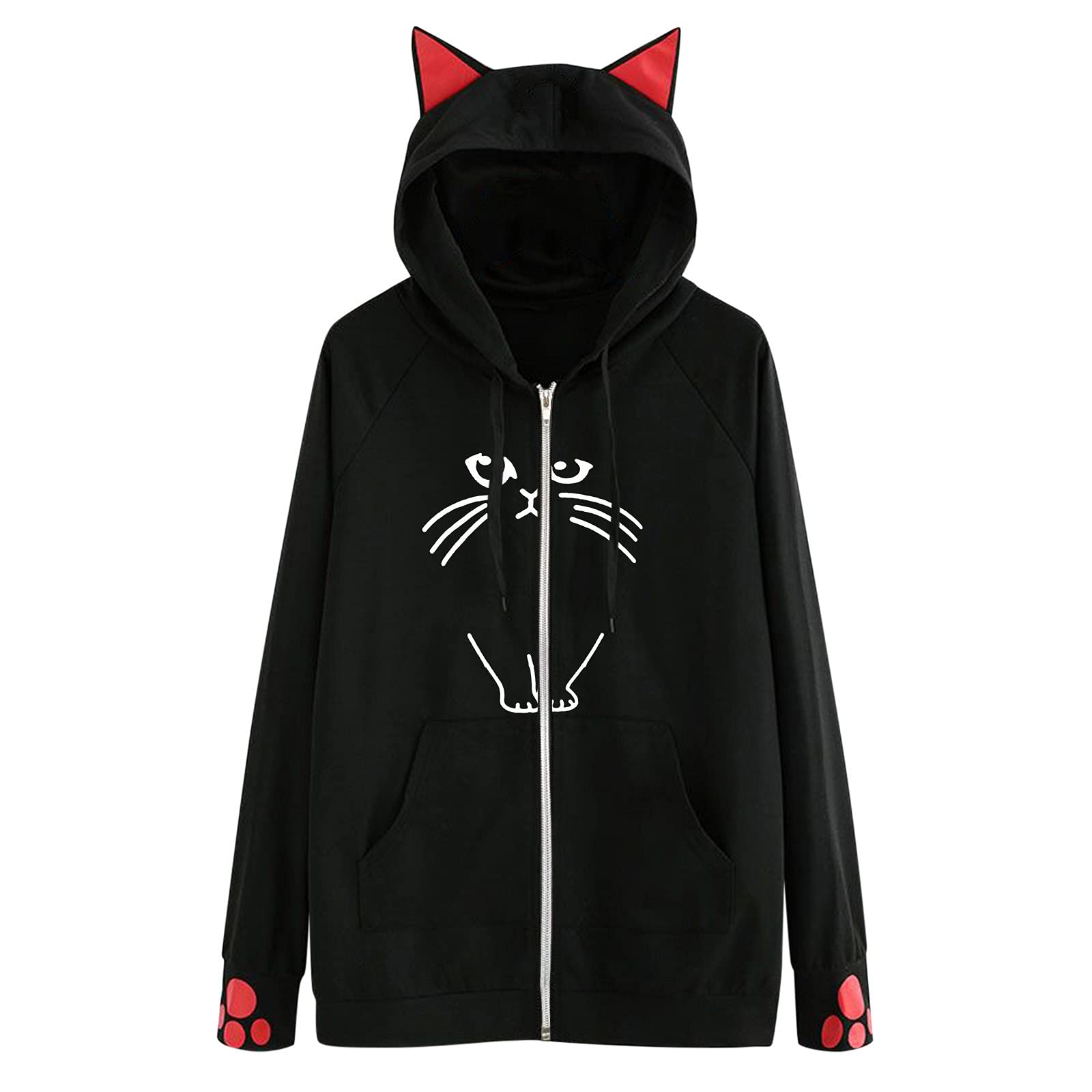 Trendy Women's Cat Print Sweatshirt - Cute Plus Size Sweater Cardigan in Black for Casual Wear & Outfits | Perfect for Fall, Winter & Everyday Fashion