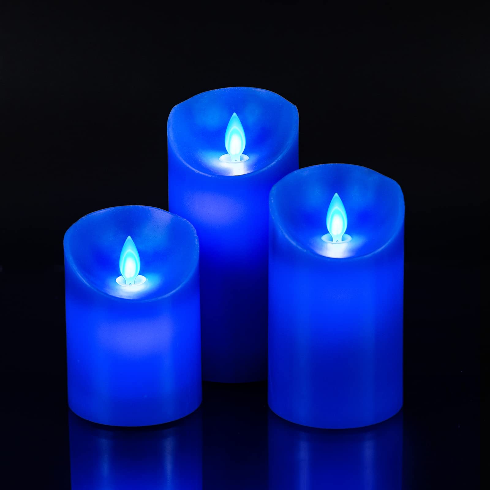 Blue Flame LED Candles with Moving Wick - Real Wax Battery Operated Flameless Candles with Remote Control, Timer & Dimmer - Perfect for Home Decor, Weddings, and Relaxation