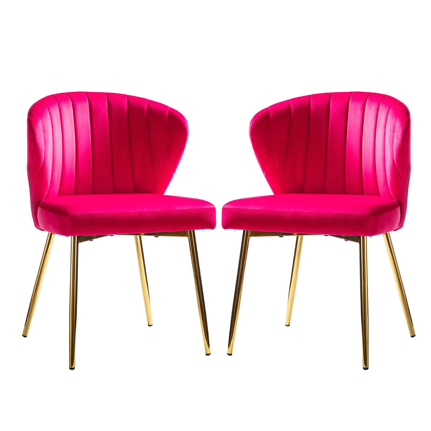 TINA'S HOME Velvet Dining Chairs Set of 2 - Modern Upholstered Side Chairs with Golden Metal Legs, Small Armless Accent Chairs for Living Room, Kitchen, Bedroom & Beauty Salon | Perfect for Small Spaces, Dining Sets and Home Decor (Fuchsia Pink)