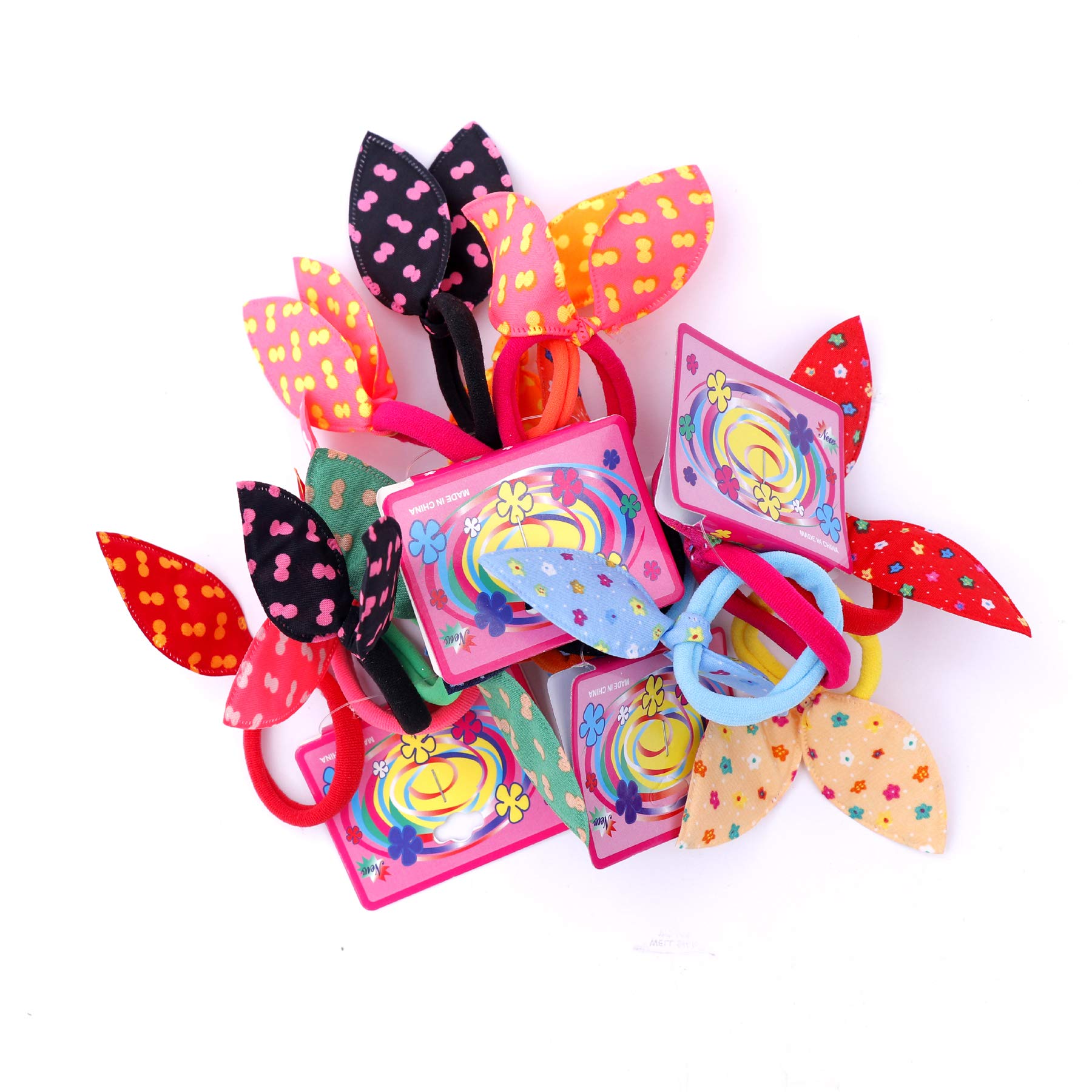 Parhon Rabbit Ear Hair Ties - 16 Pack Cute Flower Printed Ponytail Holders for Women & Girls, Soft Elastic Hair Bands for School, Work, Party & Daily Styling