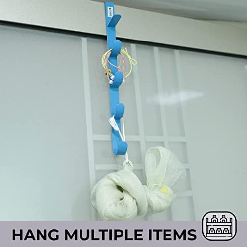 Kuber Industries 5-Tier Over The Door Hanger - Space Saving Clothes Organizer & Towel Rack with Sturdy Iron Spray Coating | Easy to Install & Adjustable | Perfect for Bathroom, Bedroom, Closet & Laundry Room Organization (Blue, Model ZT-3115B)