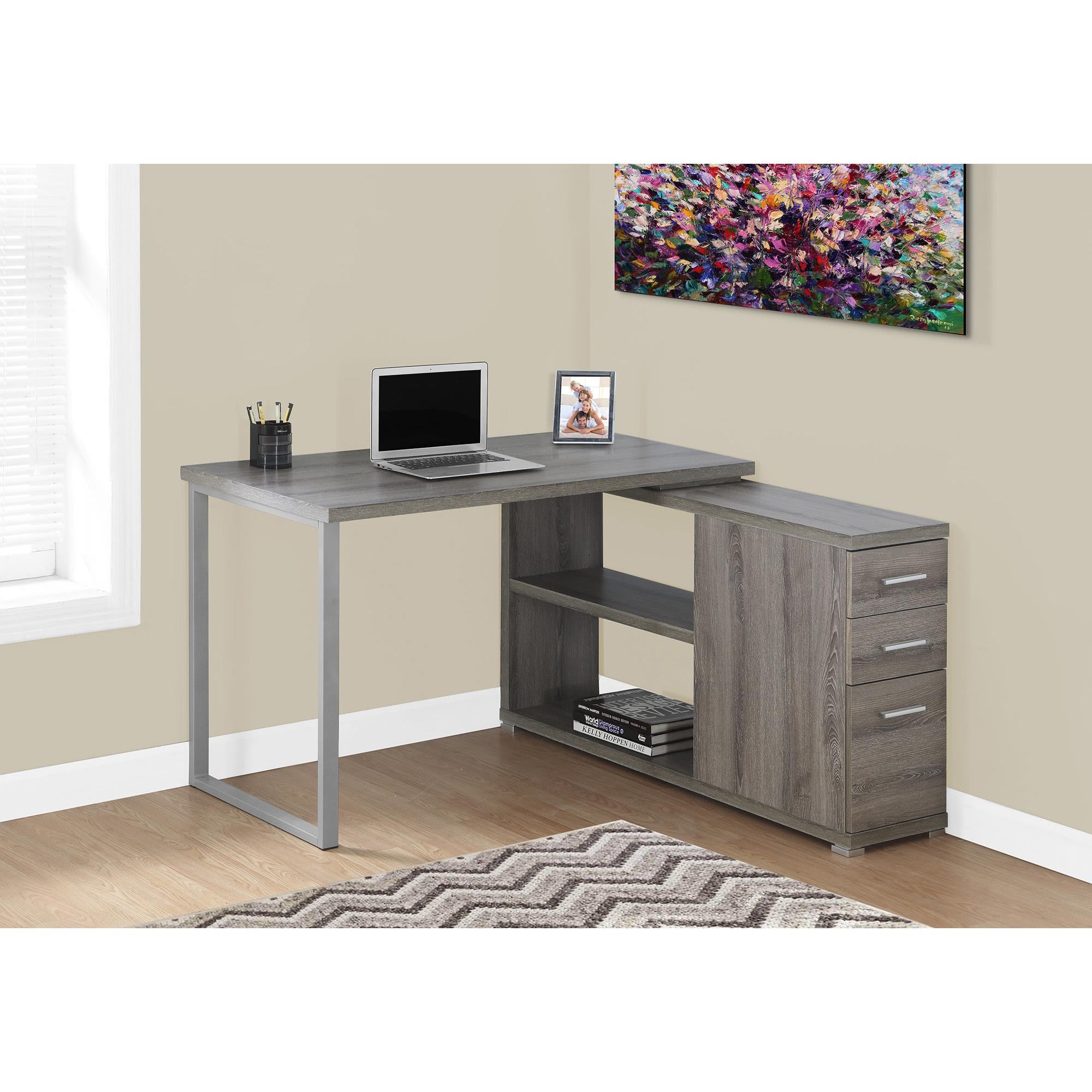 Monarch Corner Computer Desk 7134 - Modern Home Office Desk for Small Spaces, Gaming & Study Workstation - Compact L-Shaped Writing Table with Storage Shelf