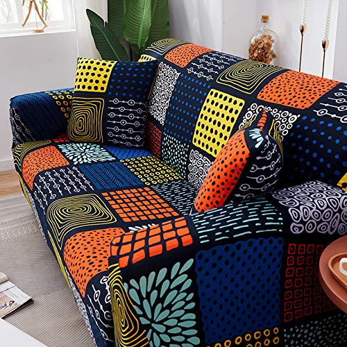 HOOBUY Stretch Sofa Slipcover for 4 Cushion Couch - Printed Couch Cover with 2 Free Pillow Cases (Fits 4-Seater & Large 3-Seater Couches) - Perfect for Living Room, Family Room & Home Decor Protection