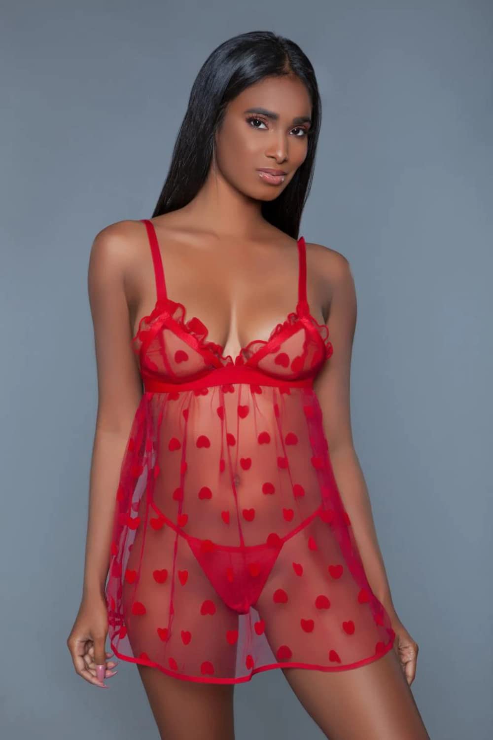Valentine's Day Lingerie - Sexy Red Mesh Babydoll Set for Women, Size Large | Perfect for Romantic Nights, Anniversary Gifts & Boudoir Photography