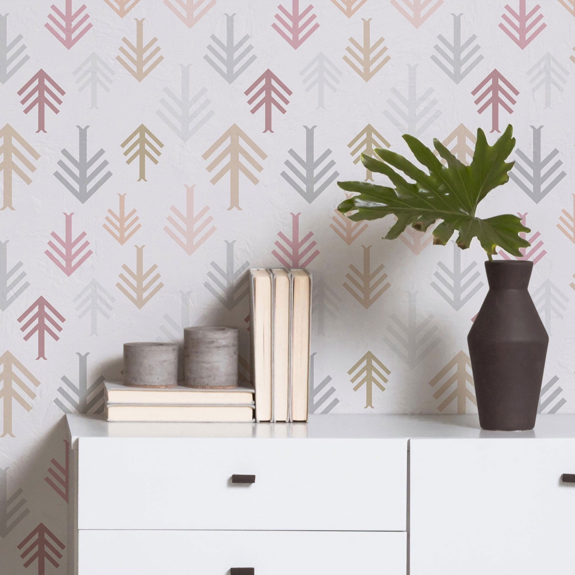 Boho Style Pink and Grey Peel and Stick Removable Wallpaper - Self-Adhesive Decorative Wall Covering for Bedroom, Living Room, Nursery, and Office Decor
