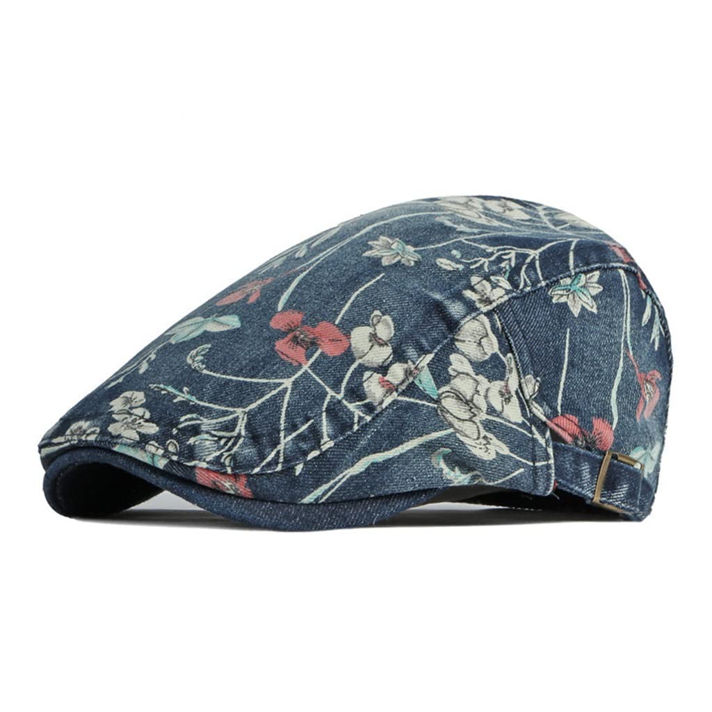 Women's Cotton Newsboy Cap - Thick Four Seasons Floral Print Painter Beret Hat (55-60cm) - Casual Fashion Accessory for Outdoors, Travel & Daily Wear
