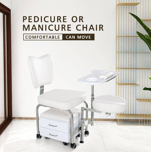 2 in 1 Compact Mobile Manicure Pedicure Chair with Wheels - Professional Nail Salon Station BA3506 for Pedicures & Manicures - Perfect for Home Spa & Salon Business Use