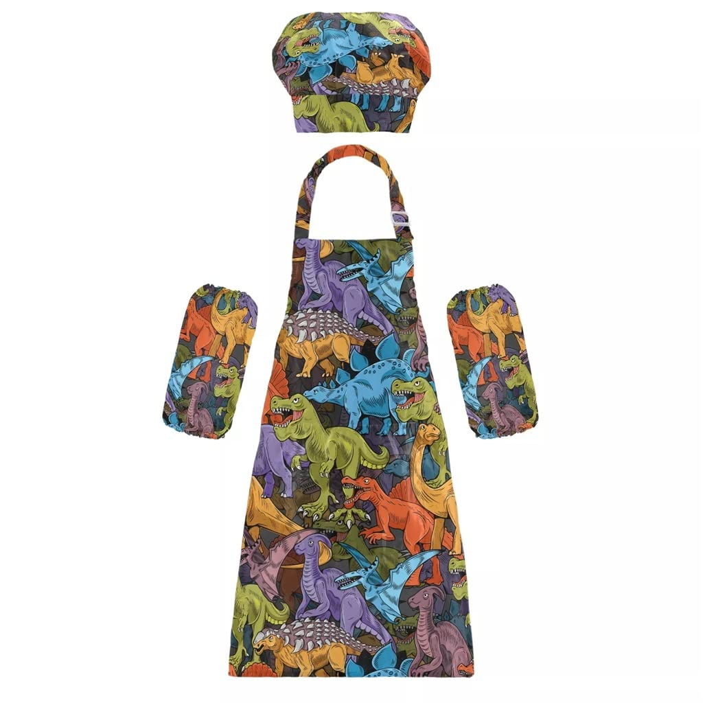 **Kids Chef Apron and Hat Set - Solid Color Bib Apron with Front Pocket + Adjustable Cooking Cap - Cartoon Car Print (50x60cm) - Perfect for Cooking, Baking & Pretend Play**