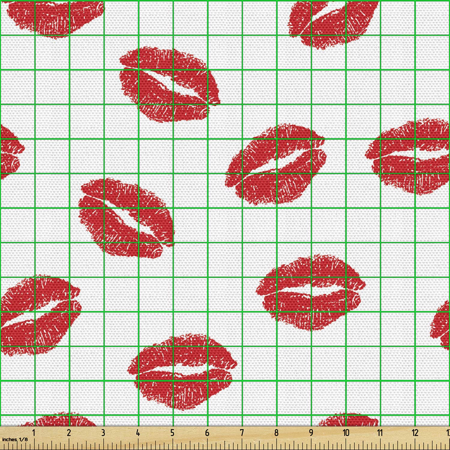 Ambesonne Lips Fabric by The Yard - Romantic Kisses Print Upholstery Material for Sofa, Curtains & Home Decor (10 Yards, Scarlet/White) | Perfect for DIY Projects, Throw Pillows & Bedroom Accents