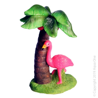 Aqua One Flamingo with Palm Tree Resin Figurine - 7.5 x 8 x 12cm Home Decor for Bathroom, Poolside & Tropical Themed Parties