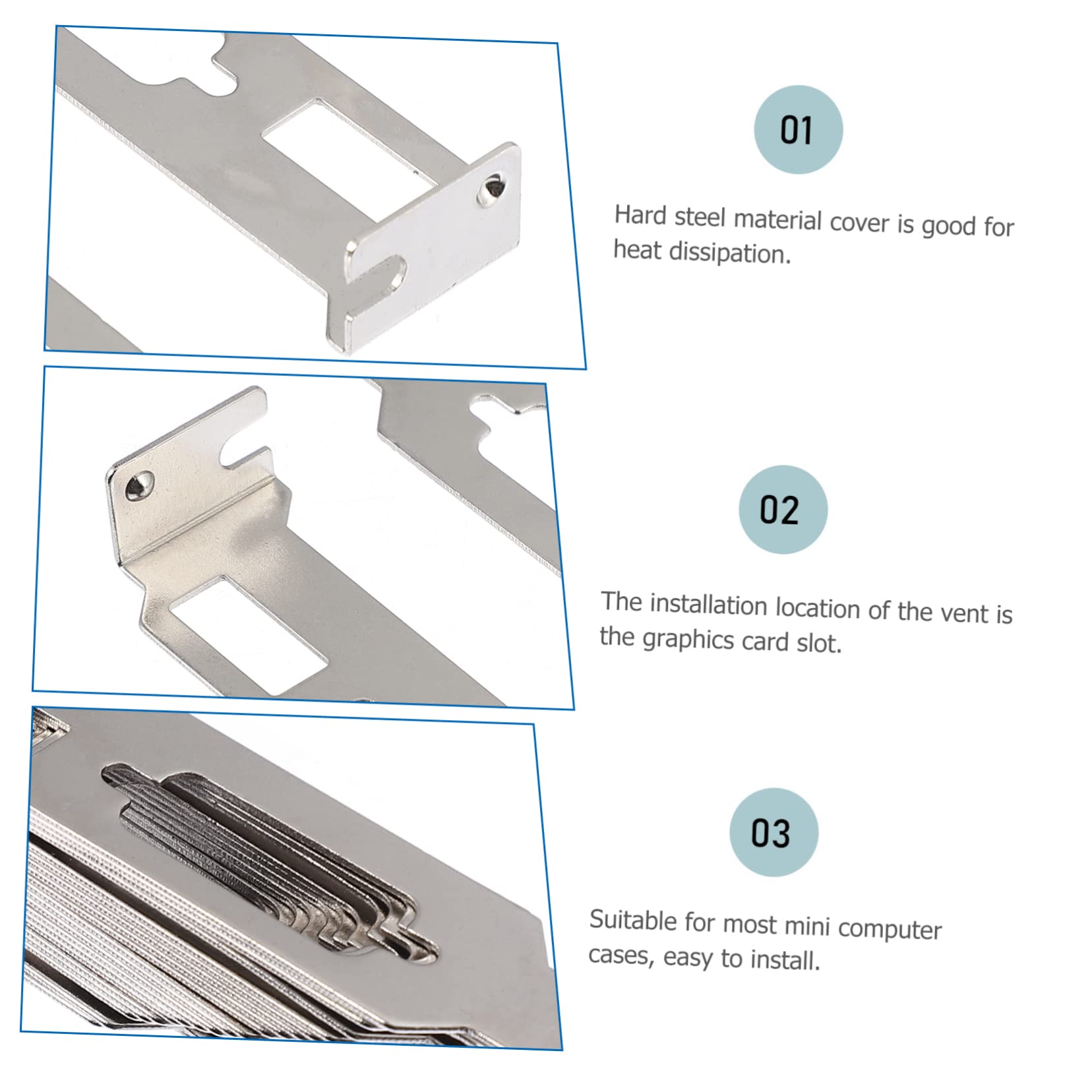 20 Pack Steel PCI Slot Covers with Ventilation - DP & VGA Compatible Computer Case Bracket Replacement for Gaming PC, Workstation & Server Setup (Dust Protection & Improved Airflow)