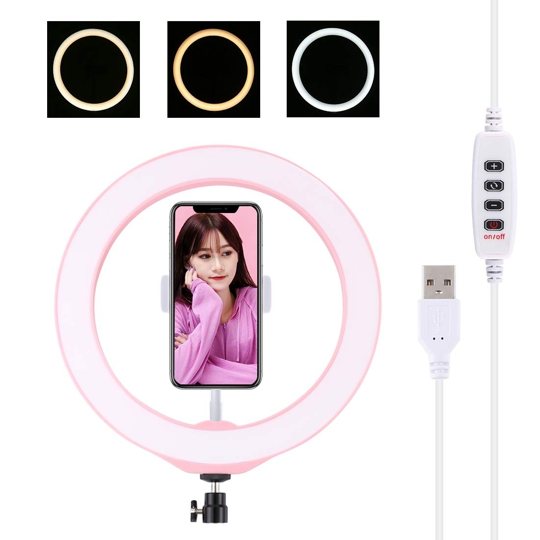 PULUZ 10 Inch USB 3 Modes Dimmable LED Ring Light for Camera - Cold Shoe Mount & Tripod Ball Head - Perfect for YouTube Videos, Photography, Live Streaming & Video Conferencing
