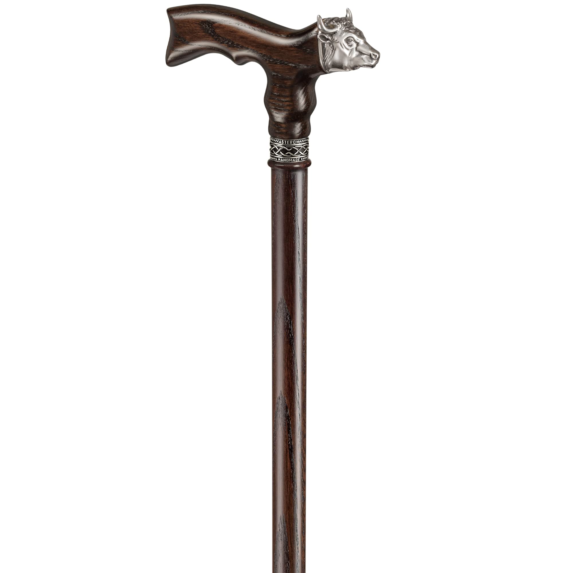 Stylish Handmade Wooden Walking Cane for Men - Bull Head Design - Fashionable Designer Walking Stick for Seniors & Adults - Perfect for Hiking, Travel & Daily Support