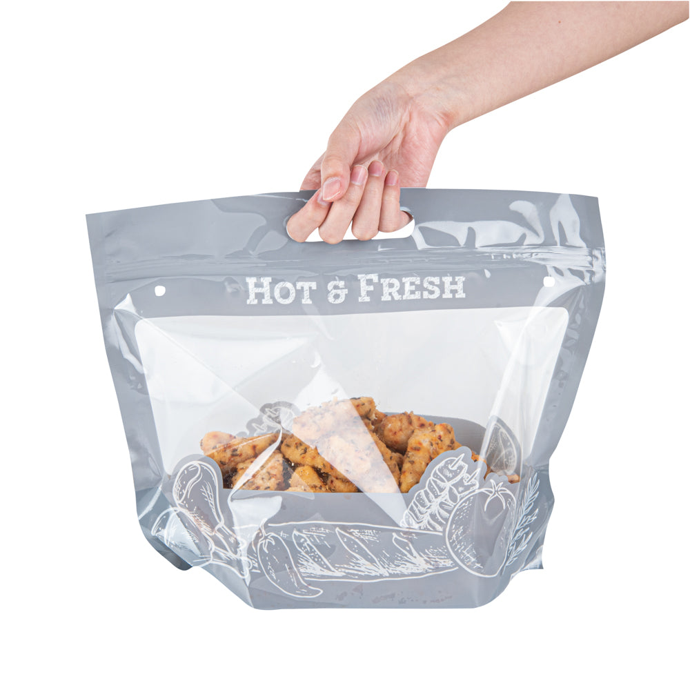 Gray Plastic Rotisserie Chicken Bag - Hot & Fresh Food Carrier - 12 3/4 x 5 3/4 x 10 1/4 Inches - 100 Count Box - Perfect for Restaurants, Catering & Takeout Services