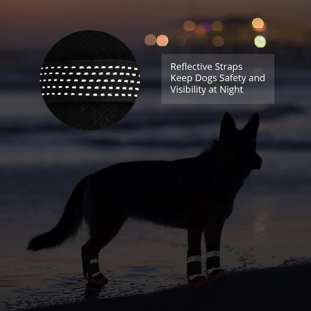 Anti-Slip Waterproof Dog Boots for Hot Pavement - Reflective Hiking Shoes for Small to Large Dogs (4PCS) | Breathable Paw Protectors for Walking, Running & Outdoor Adventures
