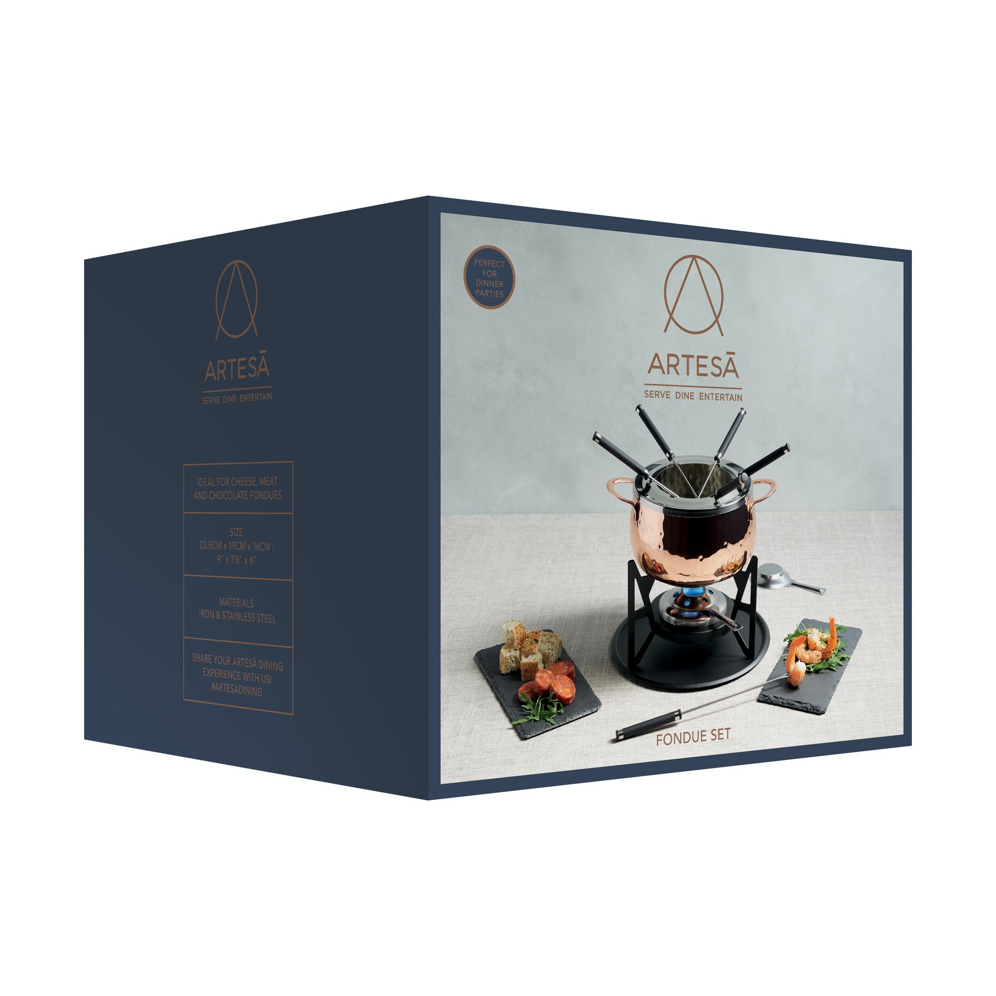 Artesà Hand-Finished Copper Fondue Set with 6 Forks - Elegant Cheese & Chocolate Fondue Pot for Dinner Parties & Romantic Date Nights