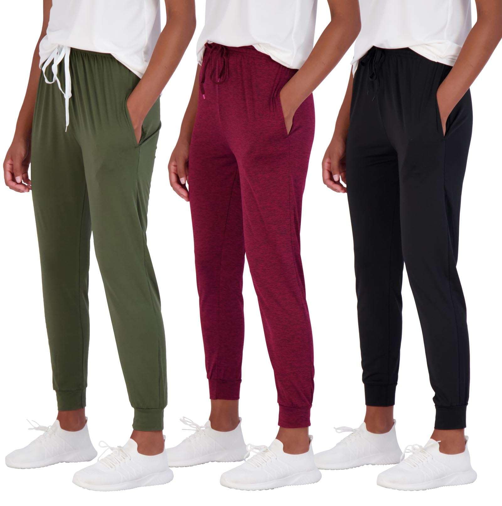 3 Pack Women's Ultra-Soft Silky Dry Fit Lounge Joggers - Lightweight Moisture Wicking Yoga Pants with Pockets - Plus Size Available - Perfect for Yoga, Running, Travel & Lounge Wear