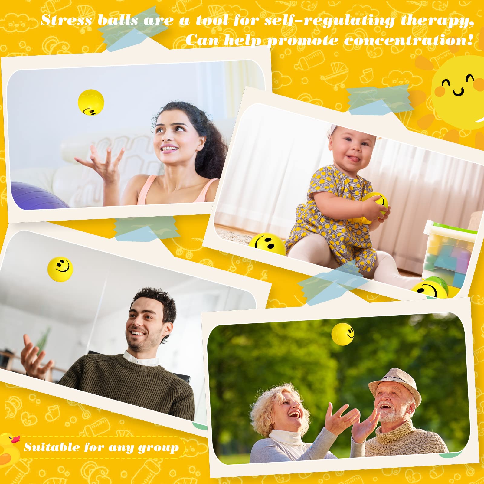 Vinsot 100-Pack 2.5 Inch Yellow Smiley Face Stress Balls - Bulk Mini Foam Stress Relief Toys for Adults & Teens - Funny Party Favors for Christmas, Carnivals, Office Gifts & Classroom Rewards