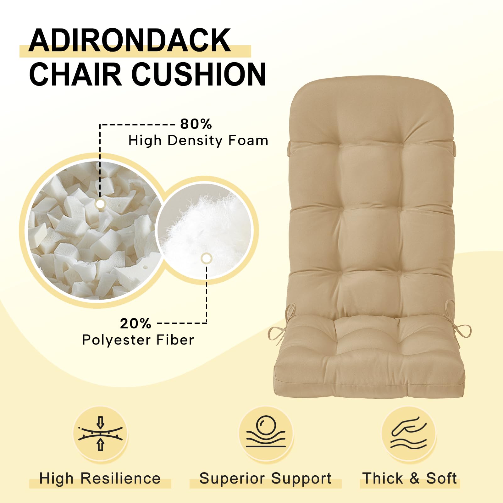 Premium Water-Resistant Adirondack Chair Cushions Set of 2 - Thick 4.5