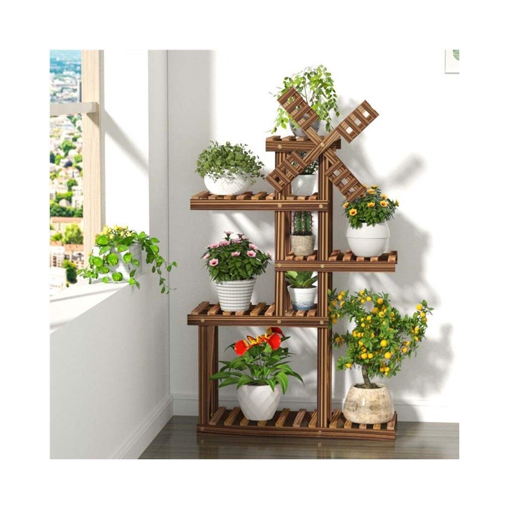 5-Tier Wooden Pedestal Plant Stand - Windmill Style Flower Pot Holder Display Rack for Indoor & Outdoor Garden Decor - Perfect for Patio, Balcony, Living Room, and Office Plants