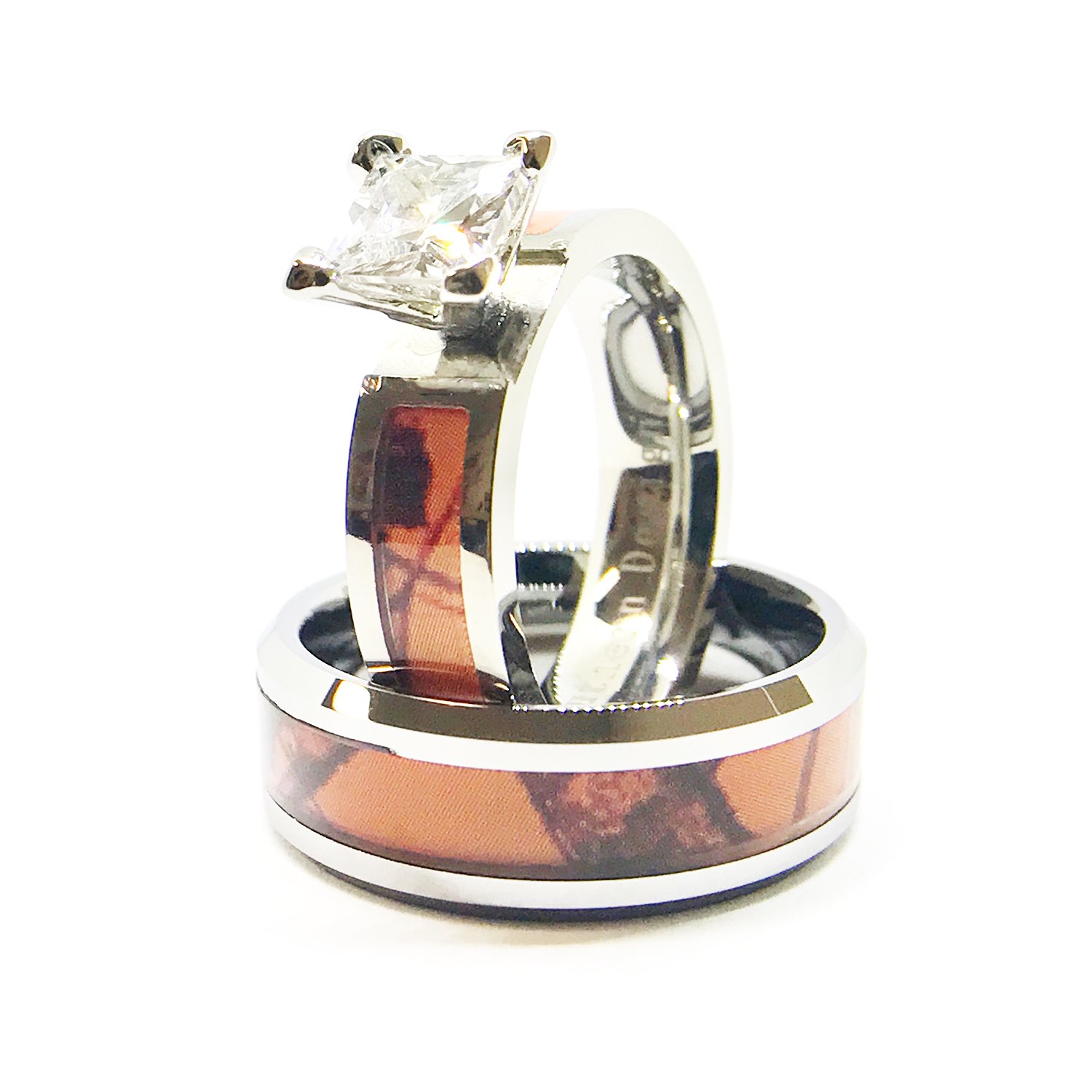 Southern Designs Orange Camouflage Engagement Wedding Ring - Size 8.5 - Unique Hunting & Outdoor Wedding Band for Men - Perfect for Camping, Hiking & Outdoor Adventures