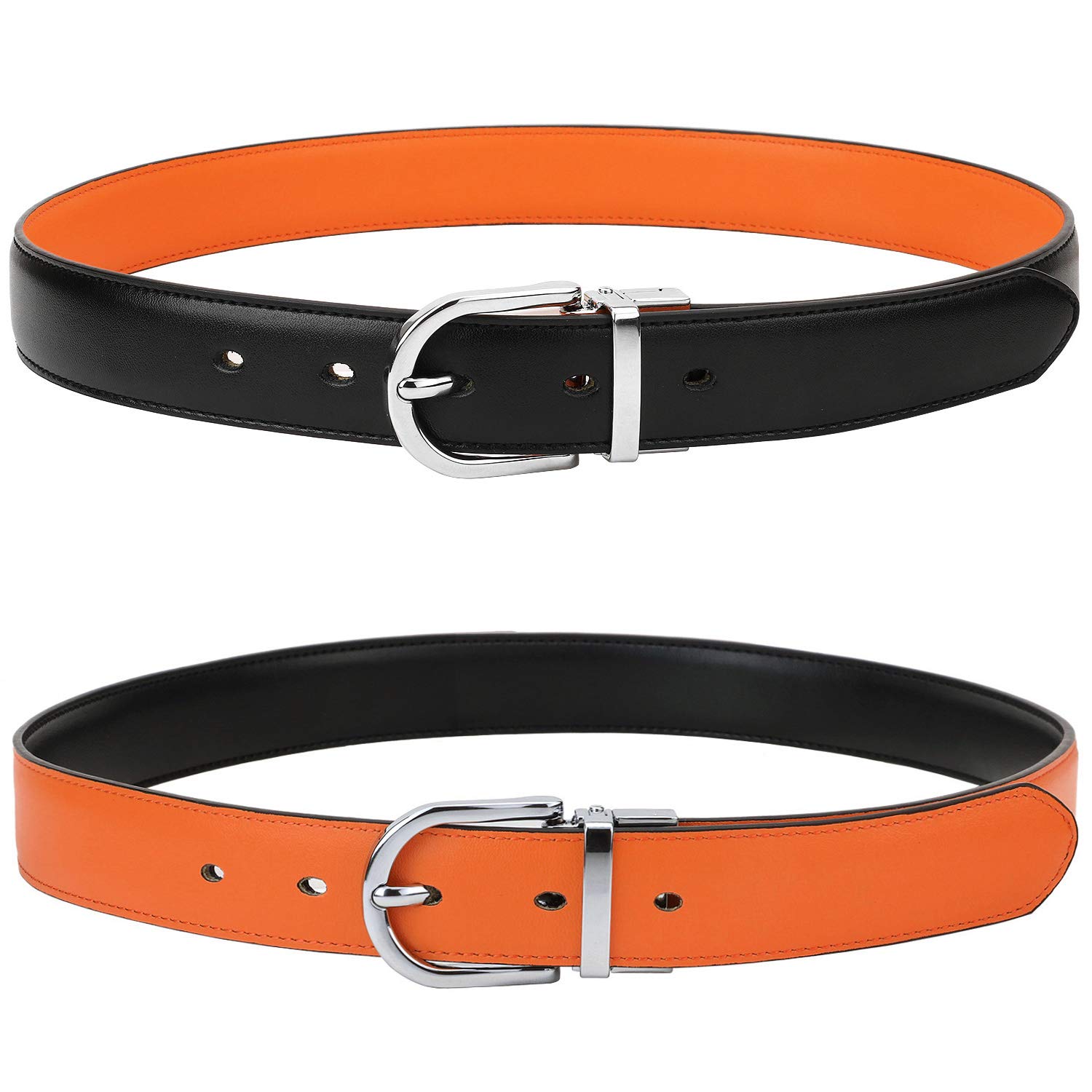 Falari Reversible Genuine Leather Belt for Women & Kids - 2 Colors in 1 Belt with Single Prong Buckle | Perfect for Casual Wear, Office & Daily Outfits