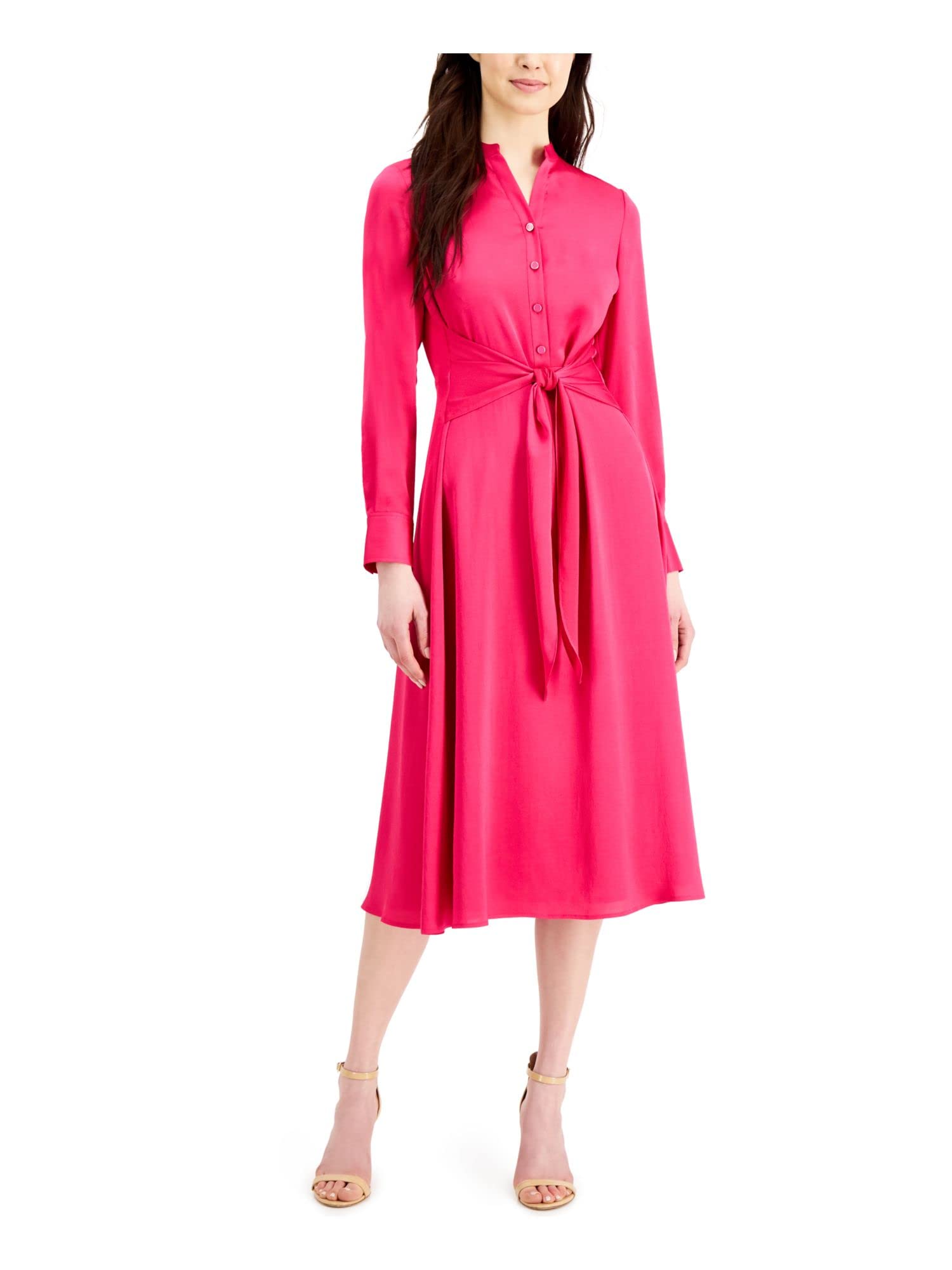 Anne Klein Women's Long Sleeve Shirt Dress with Tie Waist - Elegant Office Wear & Casual Outfit for Work, Date Night & Spring Fashion