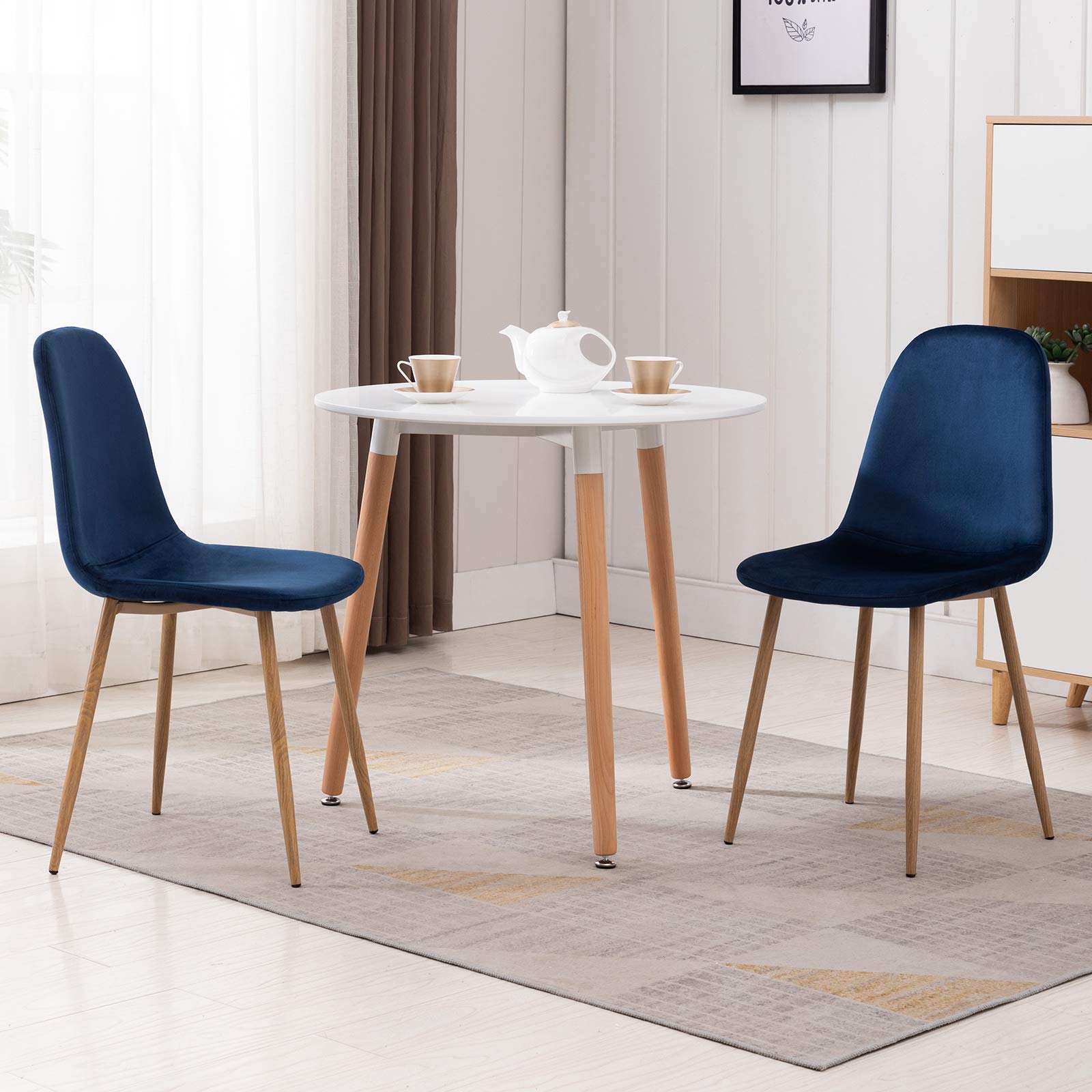 Mid Century Modern Dining Chairs Set of 4 - Velvet Upholstered Accent Chairs with Flannelette Cushion & Metal Legs for Kitchen, Dining Room, Club or Guest Seating - Stylish & Comfortable Home Decor