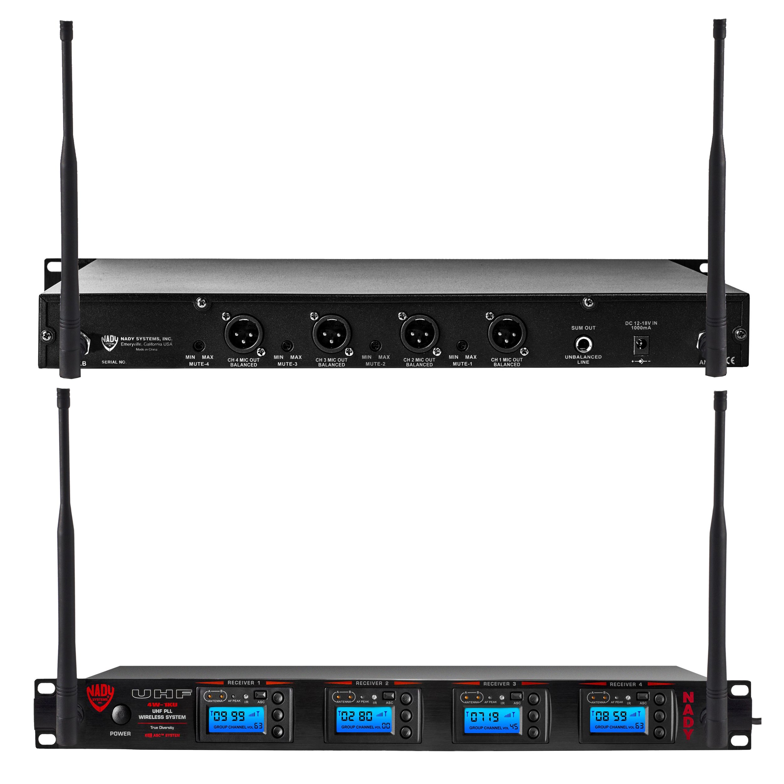 Professional Nady 4W-1KU HM-10 UHF Wireless System with 4 Headset Mics - 1000-Channel True Diversity, AutoScan & Metal Construction - Ideal for Live Performances, Conferences & Broadcasting
