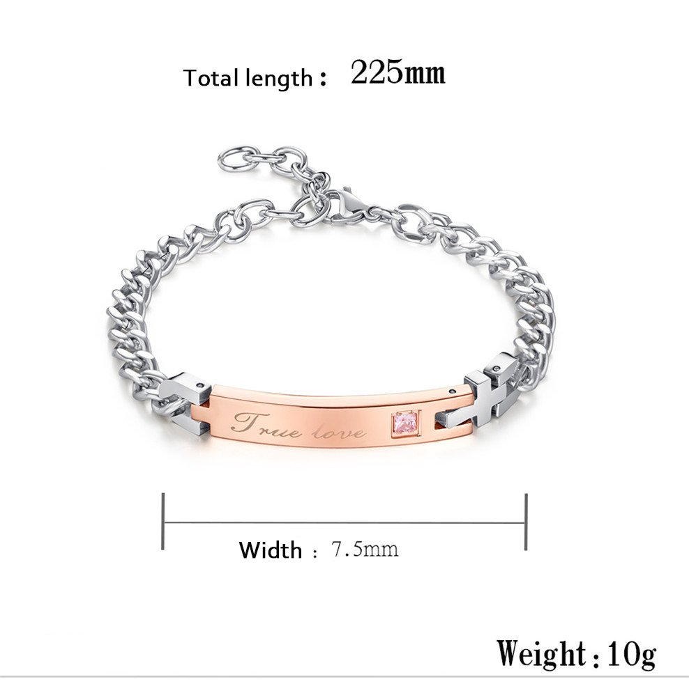 ALEXTINA Stainless Steel True Love Cubic Zirconia Matching Couple Bracelets for Men & Women - Romantic Valentine's Day Gift for Couples, Anniversary, Wedding, or Proposal