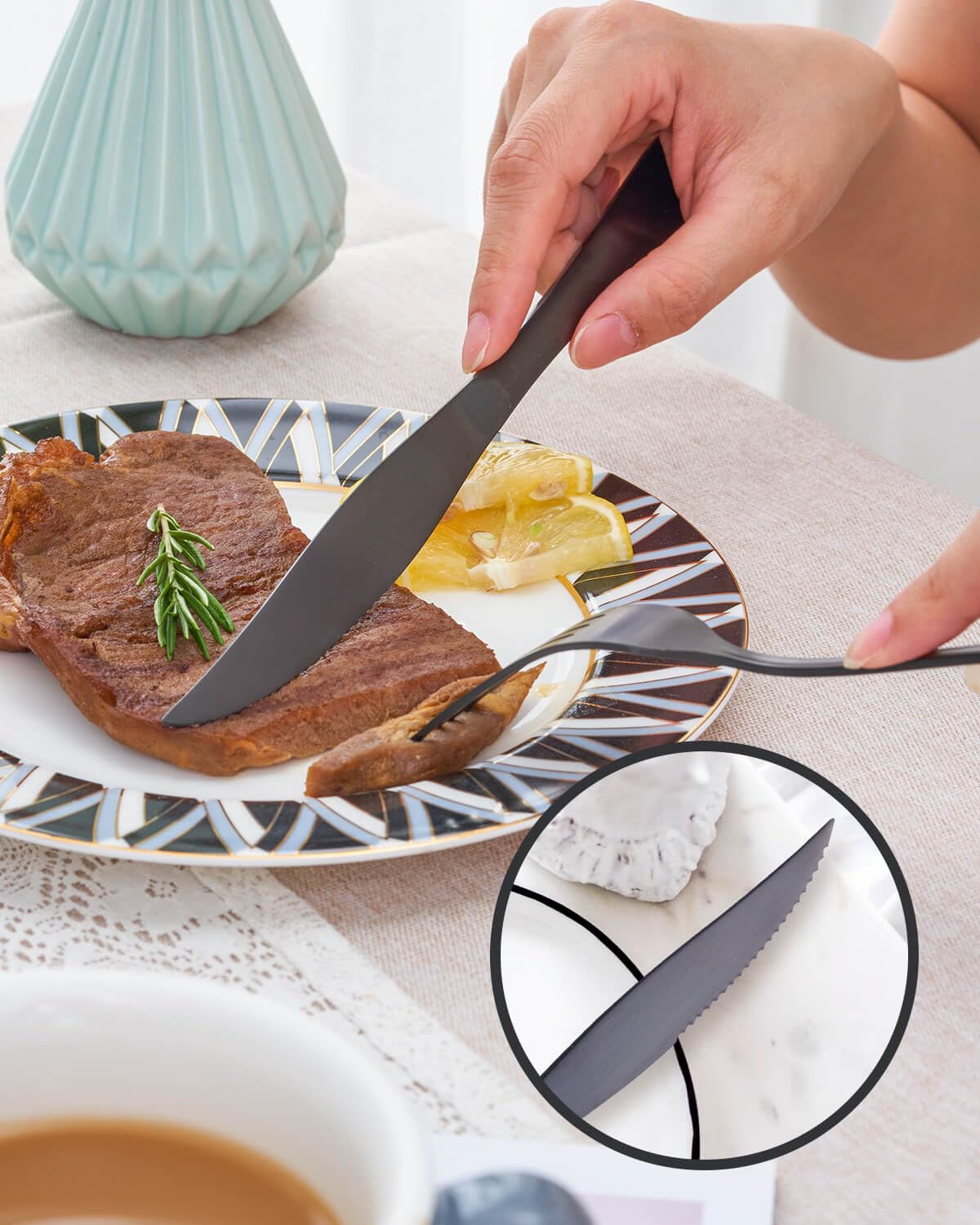 24-Piece Matte Black Silverware Set with Steak Knives - Stainless Steel Flatware Set for 4 - Modern Cutlery Utensils Set - Dishwasher Safe Spoons & Forks Set - Perfect for Restaurants, Dinner Parties & Everyday Use