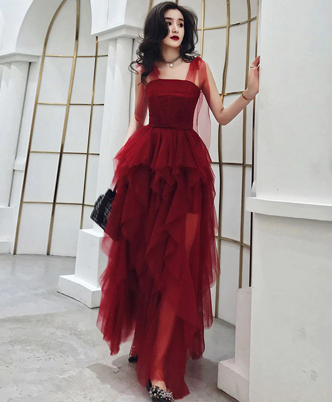 Elegant Burgundy Long Prom Dress - A-Line Formal Evening Gown for Women | Perfect for Homecoming, Wedding Guest & Black Tie Events